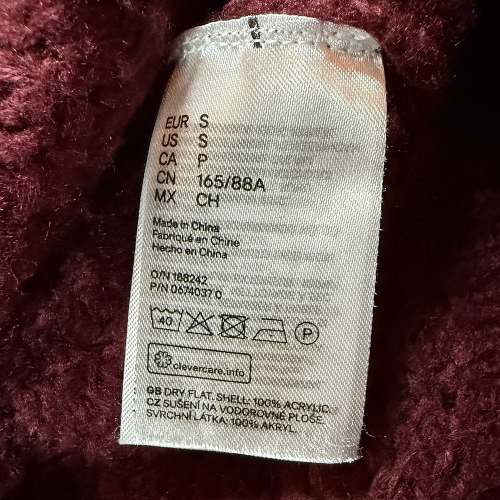 H&M Women's Chunky Knit Mock Neck Sweater Small Burgundy Textured Pullover - Picture 4 of 10